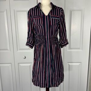 J Glee Women's Striped Zipper Dress Red White Blue Large